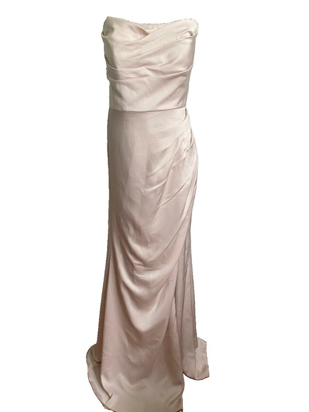 Hayley Paige Occasions Gown 12 Satin Pleated Strapless Dress Cream Champagne